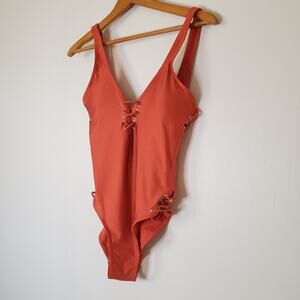 TiniBikini High-cut Plunging Neckline Lace Up One Piece Swimsuit Size Large